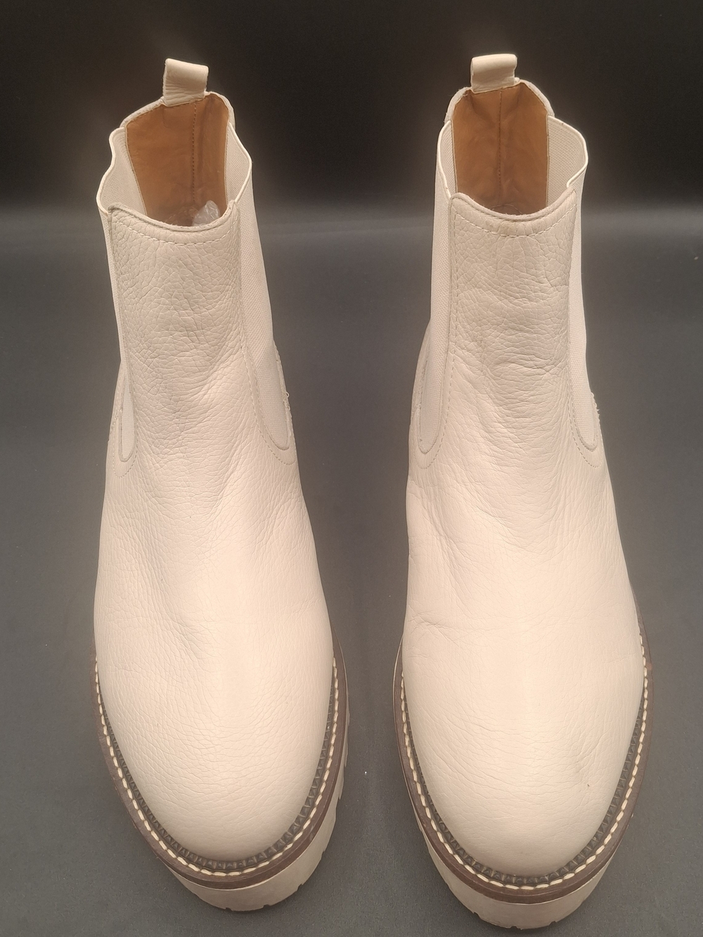 Womens  White Leather Chelsea Boots - Minimal Slip-On Style